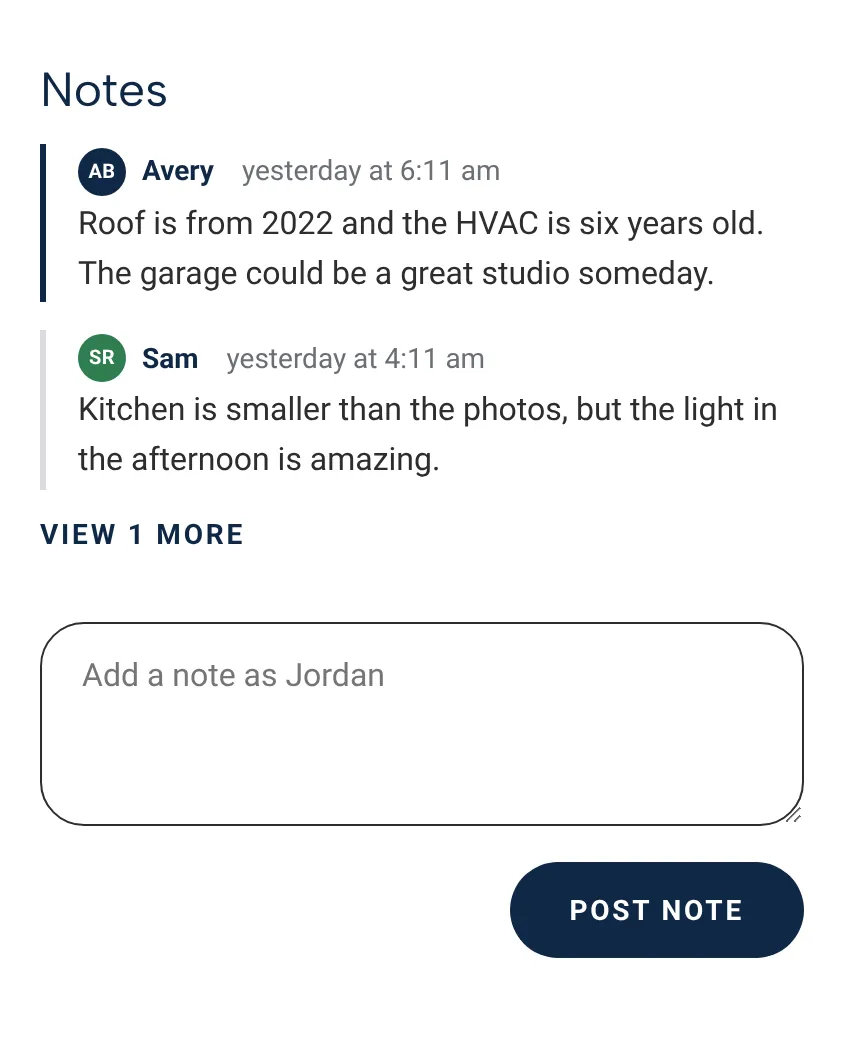 Notes on a home from the agent and both buyers